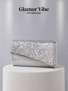 Lightweight, Business Casual Rhinestone Decor Bucket Bag Mini Drawstring Design, Clear Bag Faux Pearl Bag Evening Bag, Dinner Bag Glamorous, Elegant, Exquisite, Quiet Luxury Rhinestone For Party Girl, Woman Wedding Items, Perfectly Matching With Graduation Dress, Prom Dresses, Perfectly Matching With Bridal Party, Best Choice Elegant Bag For Bridal Shower - Silver - View 3