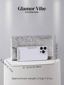 Lightweight, Business Casual Rhinestone Decor Bucket Bag Mini Drawstring Design, Clear Bag Faux Pearl Bag Evening Bag, Dinner Bag Glamorous, Elegant, Exquisite, Quiet Luxury Rhinestone For Party Girl, Woman Wedding Items, Perfectly Matching With Graduation Dress, Prom Dresses, Perfectly Matching With Bridal Party, Best Choice Elegant Bag For Bridal Shower - Silver - View 4