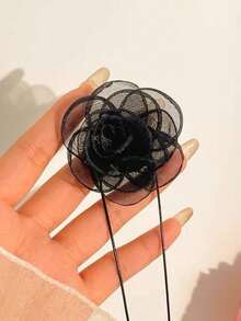 1 件女士玫瑰花项链，黑色花朵颈链，山茶花蜡绳颈链 - 花朵頸鍊 - 查看 8