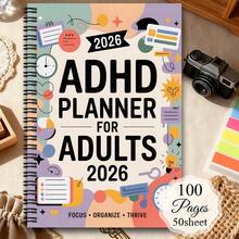 1pc ADHD Planner For Adults & Women - Productivity Organizer With To-Do Lists, Task Lists, Focus Tracker, Daily Planner - Spiral Notebook With Color-Coded Pages