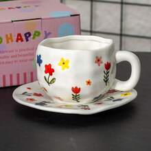 1pc 11.8oz Ceramic Coffee Cup & Saucer Set, Handmade Heart-Shaped Couple Mug Gift Box, Microwave/Oven/Dishwasher , Suitable For Cafe Latte, Breakfast Yogurt, Afternoon Tea, Ideal For Valentine's Day, Wedding, Party, Housewarming, Birthday Gift - Multicolor - View 6