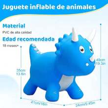 Dinosaurio Hinchable para Saltar, Tolva Inflable de Animales para Niños. Bouncy Boing, Inflatable Hopping Farm Animals con Air Pump, Bouncing y Active Play para Niñas y Niños (Azul),36985814 - Azul y blanco - Ver 2
