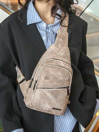 1 pièce Sac de poitrine en nylon pour homme, sac à bandoulière de grande capacité, lettre surdimensionnée, couleur unie, sangle réglable, sac de sport, de gym, de trajet, décontracté, cadeau pour mari, sac de messager, sac de moto, sac de Noël pour homme, sac banane, sac de rangement pour vacances, sac de randonnée de grande capacité, sac de poitrine portable pour l'extérieur