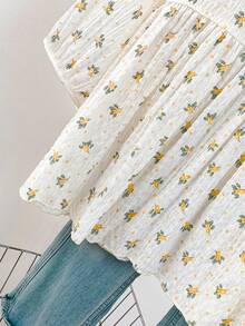 YUXIN 女士浪漫碎花衬衫 | 纹理V领灯笼袖衬衫 | 多色可选 | 宽松版型，适合夏季、春季和假期休闲/街头/办公穿着 - 綠色 - 查看 8