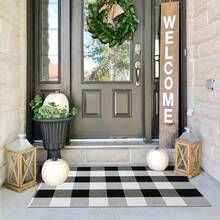 Buffalo Plaid Checkered Rug 2x3 Ft Front Door Mats, Washable Area Rugs For Front Porch Decor, Spring Summer Welcome Mats Outdoor, Black White Rug For Farmhouse/Entryway/Home Entrance,One-Size,BlackandWhite2x3Rectangular - BlackandWhite2x3Rectangular - View 1