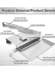 不锈钢手动切肉器/切骨器，带食物托盘和防滑底座。轻松切片牛肉、排骨、鸡肉、鱼肉和蔬菜——非常适合家庭厨房、熟食店和绞肉机使用。 - 彩色 - 查看 9
