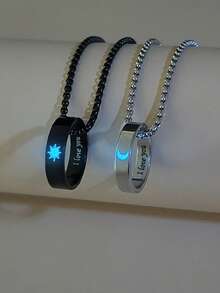 ATLVXJL 2件套夜光情侣/友谊项链套装，日月图案，夜光效果，休闲饰品吊坠项链，适合日常佩戴和节日礼物 - 彩色 - 查看 1