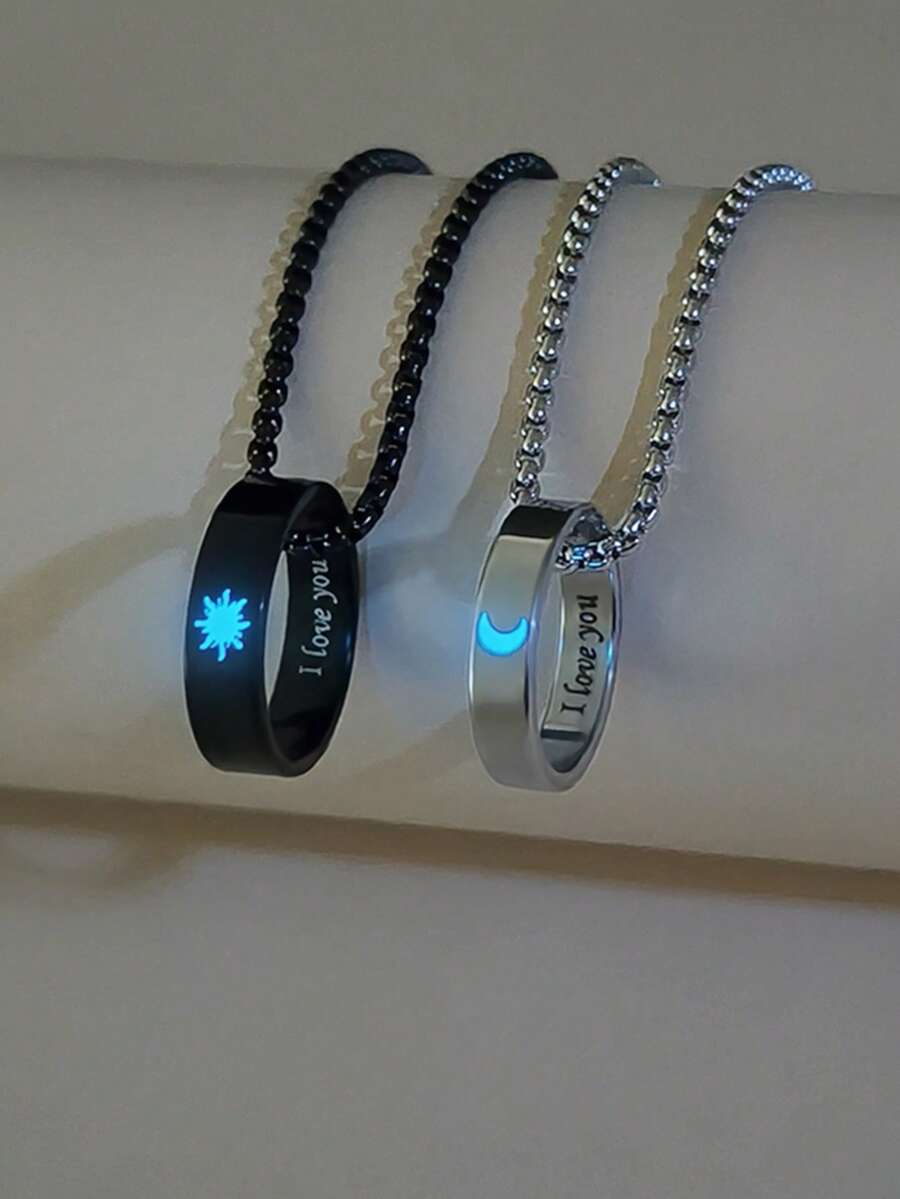 ATLVXJL 2件套夜光情侣/友谊项链套装，日月图案，夜光效果，休闲饰品吊坠项链，适合日常佩戴和节日礼物 - 彩色 - 查看 1