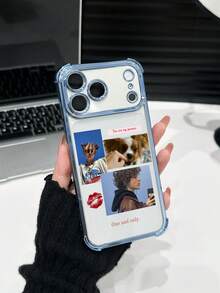 1 pieza Funda de teléfono personalizada con 3 fotos de retrato familiar/de pareja, diseño de texto personalizado, cubierta protectora transparente de TPU con electrochapado azul a prueba de golpes compatible con iPhone 17 Pro Max/16 Pro Max/15 Pro/14 Plus/13/12/11/XR/XS MAX y S25 Ultra/S24 Ultra/S23 Ultra/S22 Ultra/S21 Ultra/S21 Plus/S21 FE/S20 FE, de moda, colorida, linda, divertida, minimalista, personalizada Kawaii, única, regalo ideal para novio/novia