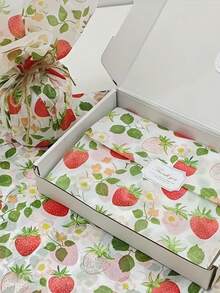5/10/20/40张草莓图案礼品包装纸，20*14英寸，适用于春夏季节、婚礼、情人节、生日礼物包装、花束包装、礼品袋填充和派对礼物。 - 彩色 - 查看 4