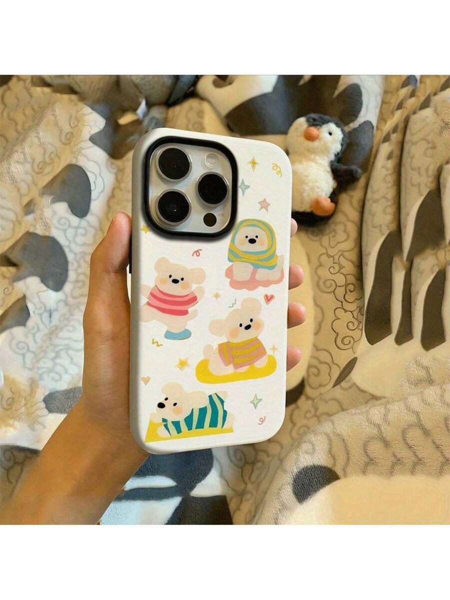 Funda de Teléfono SamsungA Dos en Uno con Diseño de Suéter de Viento y Cachorro, Compatible con iPhone 16 Pro Max, 12, 13, 14 y 15 Pro Max.Ofrece una sensación premium, protección contra caídas y un estilo de dibujo animado creativo, con un diseño de lente elevada para la protección de la cámara, asegurando durabilidad y protección mejorada. - Blanco - Ver 1