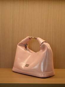 New Fashion Solid Color Clown PU Waterproof Handbag, Letter Graphic Decor, Zipper Closure, Square Tote Bag, Burgundy Handbag, Pendant Decor, Adjustable Shoulder Strap, Suitable For Shopping - Baby Pink - View 3