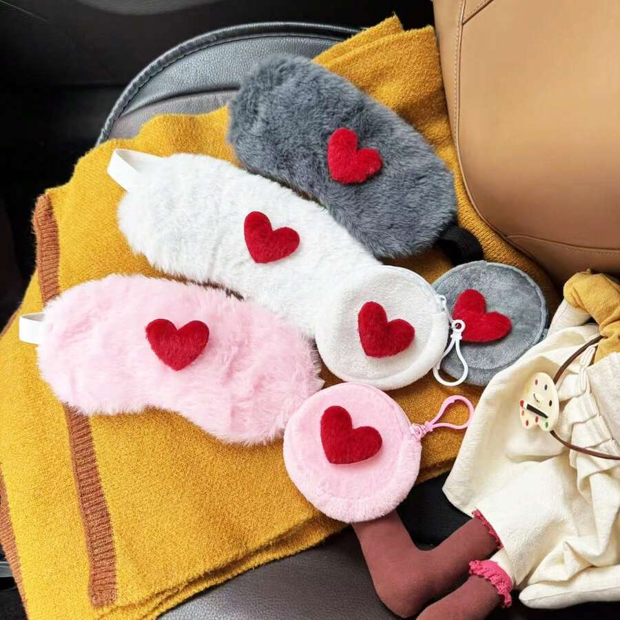 Valentine's Day Heart-Shaped Eye Mask, Valentine's Gift, Portable Travel Sleeping Mask, Couple's Fashionable & Personalized Mini Keychain Eye Mask - Multicolor - View 1
