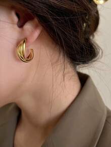 Pendientes de aro de estilo retorcido dorado vintage para mujeres - Nuevos Lanzamientos 2025, de lujo, Elegante joyería para las orejas - Dorado - Ver 7