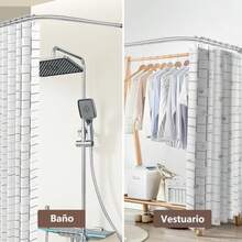 Barra de Baño para Cortina, Barra de Cortina de Ducha Extensible de 60-95 cm en Forma de L de Acero Inoxidable, Tubo para Cortina de Baño de Esquina, Plateada(Plateado) - Multicolor - Ver 9