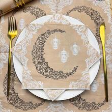 100/60/20pcs 13 * 13 Inch Disposable Napkins With Ramadan Theme, Featuring Exquisite Moon Pattern Carving And Hanging Lantern Pattern Design, Suitable For Eid Al Fitr Celebrations, Banquets, Family Gatherings, Friend Dinners, And Restaurant Decoration During Ramadan Dining Period - Champagne - View 6
