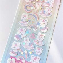 1pc Cute Rabbit Series Stickers, Rainbow Rabbit & Metallic Glitter, Suitable For K-Pop Fandom, Diary Decoration, And Daily Use - Multicolor - View 6