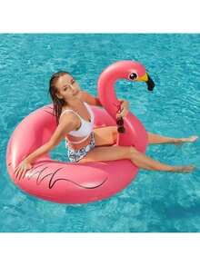 1pc Flamingo Swim Ring With Canopy, Inflatable Upright Swim Ring, Flamingo Detachable Upright Swim Ring For Pool (Suitable For Deep Water), Pool Inflatable, Beach Essentials, Pool Float - Multicolor - View 3