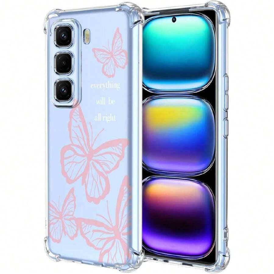 Case For Infinix Hot 50 Pro Plus, Transparent Mobile Phone Case With Pink Butterfly Design, Soft Crystal Protective Silicone Case For Infinix Hot 50 Pro Plus, 37008196 - 焦糖色 - 查看 1