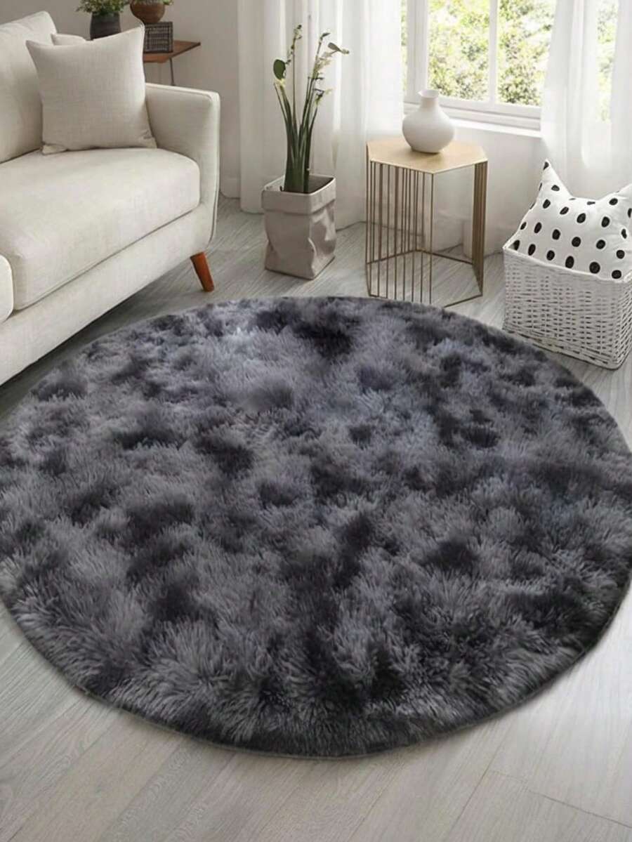 Luxurious Soft Faux Fur Oval Area Mat - Plush, Non-Slip, Hand Washable & Durable For Bedroom, Living Room & Home Decor, Two Sizes Available, Tie-Dye Black & Gray Round
