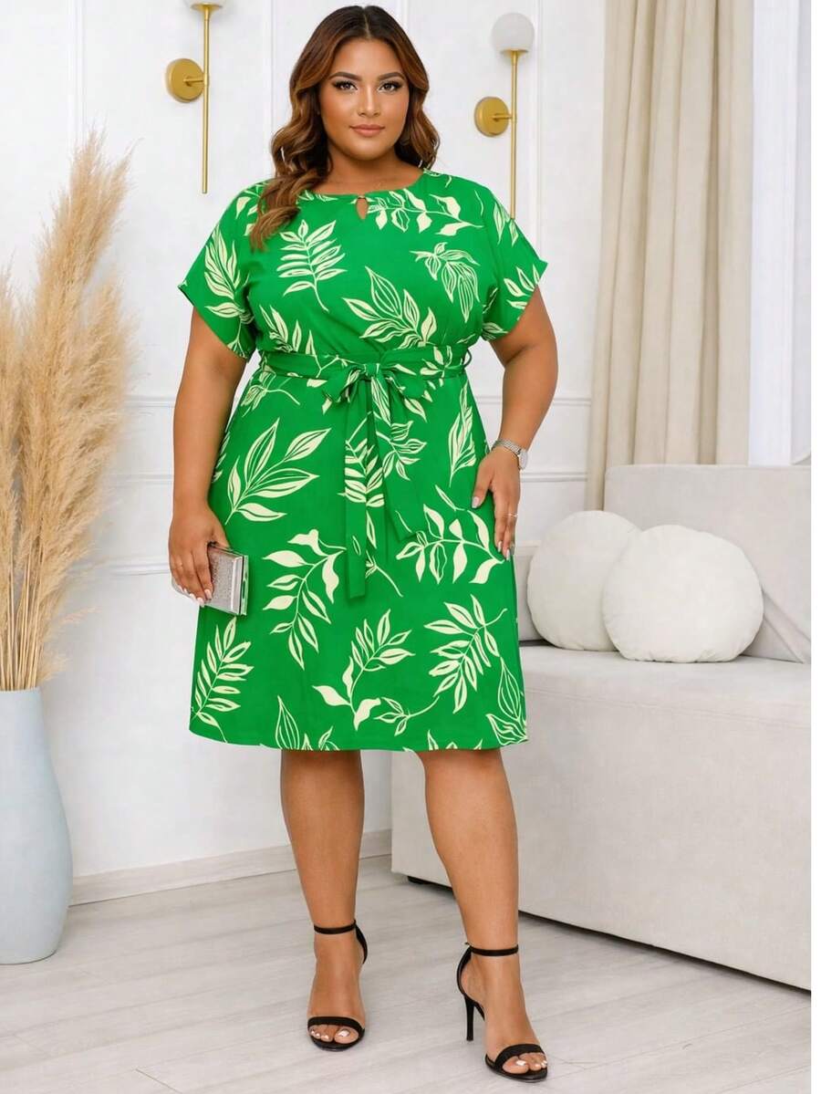 Women's Plus Size Midi Dress, Loose Fit, Comfortable, And Loose Style. - 查看 1