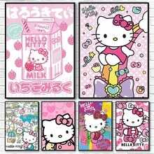 1 tấm poster Hello Kitty màu hồng dễ thương không khung, chống thấm nước và chống ẩm, có thể dán lên tường, thích hợp cho nhà ở, phòng khách, phòng ngủ, quán bar và các không gian khác, dùng để trang trí. - Nhiều màu - Xem 1