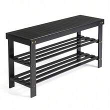 3-Tier Seamless Top Bamboo Shoe Rack - Sturdy Space-Saving Shoe Organizer For Entryway Hallway Closet Bedroom Use - Mặc định - Xem 5
