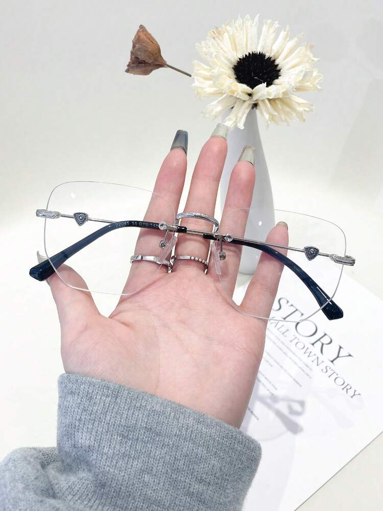 1 Pair Women's Polygon Frameless Edged Decorative Legs Casual Fashion Glasses, Suitable For Daily, Vacation, Music Festival, Western Cowboy Use - A - View 6