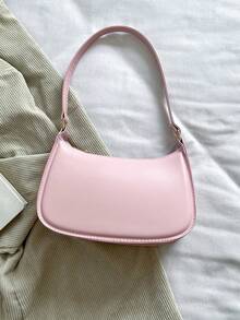 Bolso de hombro sencillo de color sólido para mujer, estilo casual diario, color burdeos de moda. - Rosa - Ver 3