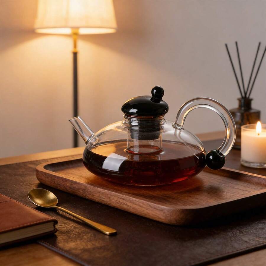 1 ấm trà thủy tinh chịu nhiệt có lớp lọc trong suốt, thích hợp cho cà phê espresso và trà lá, thiết kế đuôi độc đáo, dung tích lớn, có thể dùng chung với bình đựng nước, phù hợp cho gia đình, nhà hàng, các buổi họp mặt gia đình.