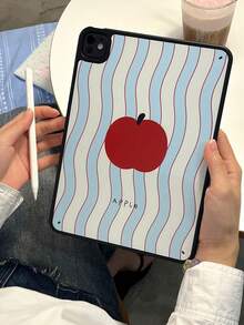 1个防震条纹苹果图案iPad保护套，黑色边框 - 平板电脑保护套，适用于iPad Mini、iPad 7/8/9/10/11、iPad Air 2024/2025、iPad Pro（不含iPad） - 彩色 - 查看 1