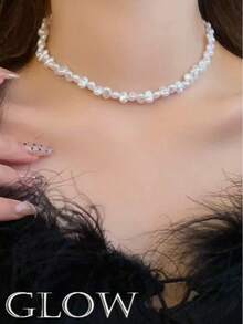 一款法式复古轻奢不规则几何造型仿珍珠项链，适合年轻女孩日常及节日佩戴 - 幾何 - 查看 2