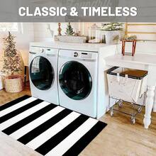 IOHOUZE Black White Striped Rug -27.5\ X 43\ Front Door Mats Outdoor,Washable Rug For Front Porch Decor,Spring Summer Welcome Mats Outdoor Indoor, Doormat For Farmhouse/Entryway/Home Entrance,One-Size,BlackWhiteStripe24inchx38inchRectangular - BlackWhiteStripe24inchx38inchRectangular - View 5