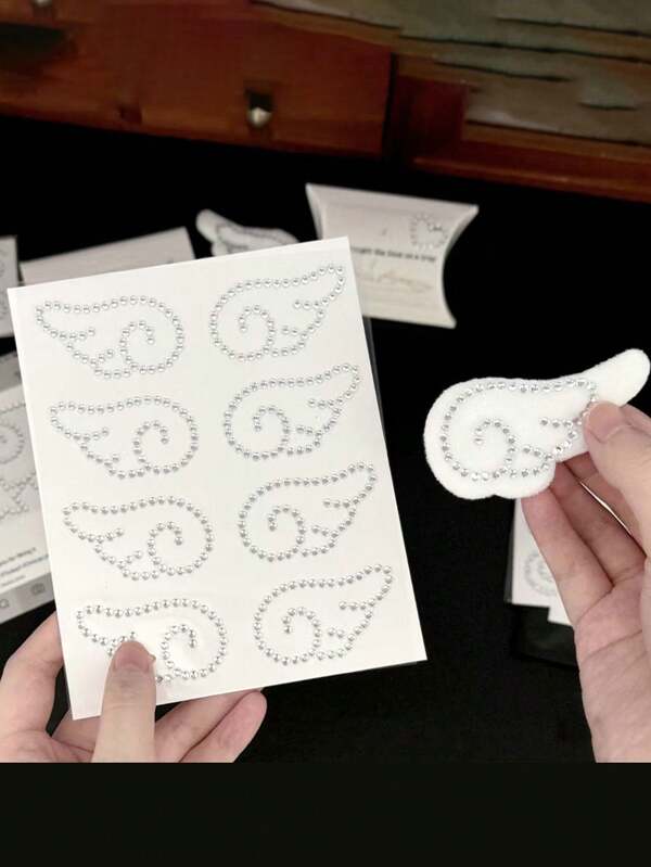 2pcs Creative Wing Stickers, Silver Angel Wings Diamond Stickers, INS Angel Stickers, Rhinestone Decorative Stickers
