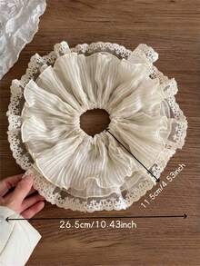 1件/3件/4件 女款柔軟優雅純色百褶雙層蕾絲荷葉邊 28cm 超大號髮圈，馬尾髮圈，髮飾 - 彩色 - 查看 3