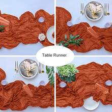 1pc Pleated Cheesecloth Table Runner, Suitable For Wedding, Bridal, Birthday Party Long And Round Dining Table Centerpiece Decor - Rust Brown - View 3