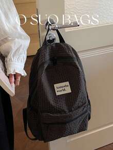 Large Capacity Fashionable Plaid Multi-Pocket Nylon Casual Backpack, Waterproof Lightweight Foldable Drawstring Patch Letter Travel Bag, Summer - Brown - View 7