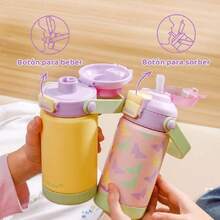 Termo para Niños, Botella de Aguas con 2 Pajitas, Sorbos y Chug, A Prueba de Fugas para Escuela, Deportes o Excursiones, Libre de BPA (12 oz / 360 ml, Mariposa Jardín),36983498 - Café integral - Ver 2