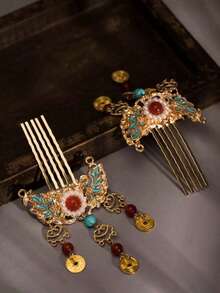 1 chiếc lược cài tóc thanh lịch kèm kẹp tóc, tua rua đính hạt, phụ kiện tóc cổ điển/trang trí tóc kiểu Trung Quốc, phụ kiện hàng ngày cho nữ dự tiệc, phụ kiện thời trang, quà tặng cho bạn gái. Thích hợp cho Hanfu, các bữa tiệc và lễ hội truyền thống. Áp dụng cho lược cài tóc, đồ dùng học tập, các dịp cưới hỏi, phụ kiện tóc, thích hợp cho kiểu tóc lễ hội của nữ, lược cài tóc, phụ kiện tóc. - Vàng - Xem 2