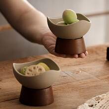 1 Set Ceramic Wooden Tray, Asymmetrical Ceramic Bowl, Rough Ceramic Plate, Nut Bowl, Snack Tray, Date Plate, Suitable For Home Use, Entertaining Guests, Restaurants And Gatherings