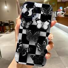2026 nueva funda de teléfono esmerilada, funda de teléfono con patrón de mariposa y tablero de ajedrez en diseño blanco y negro para iPhone 17 15 14 13 12 11 Pro Max Plus  Galaxy S24 S23 S22 S21 Ultra, funda protectora para pareja, regalo para él y ella, San Valentín, cumpleaños, aniversario - Azul Klein - Ver 2