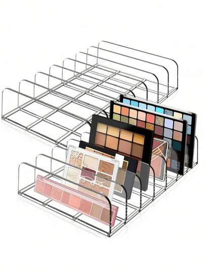 1pc Acrylic Makeup Organizer, Countertop Cosmetic Storage Rack, Lightweight & Portable, No Electric Needed, Multi-Compartment Desktop Storage Box For Eyeshadow, Makeup Brushes, Sponges, Space-Saving, Can Be Placed On Countertop Or In Drawer, No Assembly Required, Durable & Transparent, Can Also Store Perfume, 7-Slot Clear Display Box