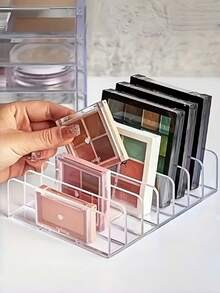 1个亚克力化妆品收纳盒，台面化妆品收纳架，轻巧便携，无需用电，多隔层桌面收纳盒，可收纳眼影、化妆刷、海绵等，节省空间，可放置于台面或抽屉中，无需组装，经久耐用且透明，也可用于存放香水，7格透明展示盒