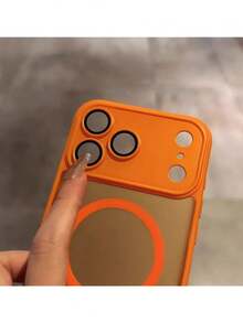 1pc Luxury Minimalist Business Frosted Transparent Touchable Phone Case, Compatible With IPhone 17 Air 16 15 14 13 12 11 Pro Max Plus, Soft TPU Back Cover - Orange - View 3