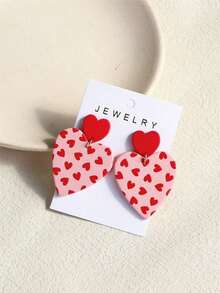 1 Pair Valentines Heart Pattern Red & Pink Ceramic Effect Sexy Acrylic Party Earrings For Women Valentines,Mom,Mother,Mother's Day,Gift - Nhiều màu - Xem 2