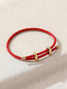 1 chiếc vòng tay kiểu sinh viên, màu trơn, khóa kim loại, chất liệu PU, hình tròn đơn, có thể điều chỉnh kích thước, dành cho nữ, tự làm vòng tay cơ bản. - Đỏ - Xem 4