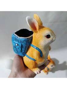 1pc 6.3 Inch Cute Rabbit Planter With Backpack, Gardening Decor, Desktop Ornament - Resin Plant Pot Stand, Suitable For Yard, Home, Office Desk Decoration, Multifunctional Decorative Accessory - Perfect Gift For Pet Lovers, Holiday Table Decor, Textured Plush Details