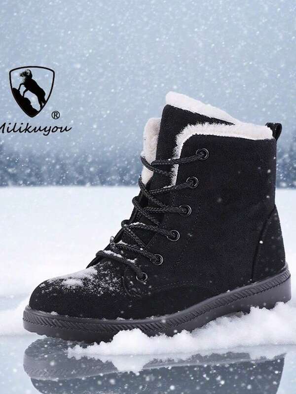 2025冬季女士雪地靴踝靴保暖防滑圆头加大码轻便高帮平底休闲中年踝靴