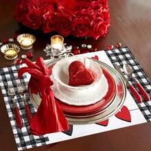 1/4/6 piezas Manteles individuales de lino, el lino se puede lavar a máquina, diseñado en Estados Unidos el Día de San Valentín, utilizado para la decoración de la mesa de la cocina. - Multicolor - Ver 5