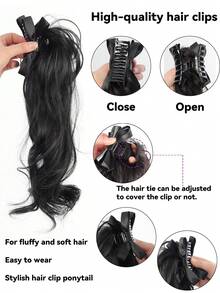 14英寸蝴蝶结爪夹式马尾假发 - 女士日常波浪卷合成假发 - 彩色 - 查看 7